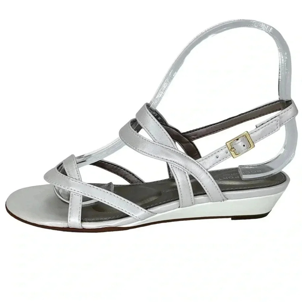 NWOB Rockport Zandra Pearlescent Faux Leather Womens Slingback Sandals - Picture 2 of 10
